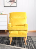 Soft Comfortable 1Pc Accent Click Clack Chair With Ottoman Yellow Fabric Upholstered Oak Finish Legs Living Room Furniture Yellow Primary Living Space Modern Fabric