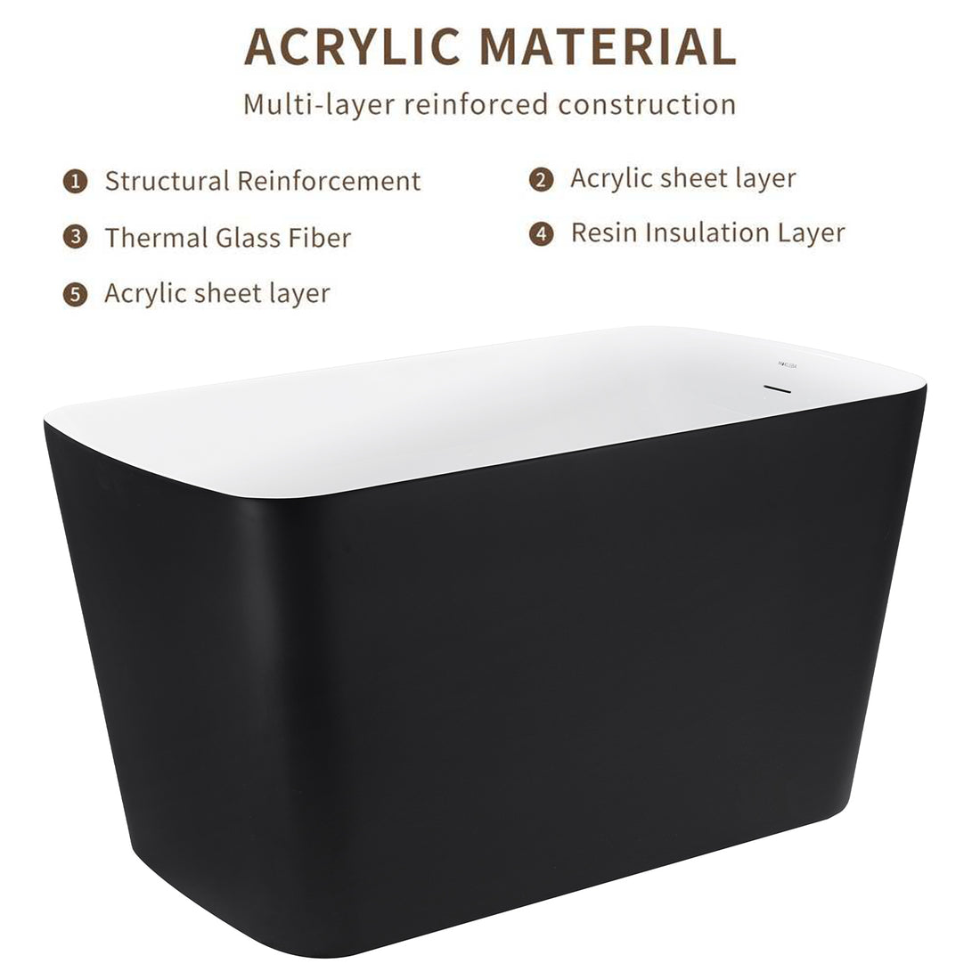 47" 100% Acrylic Freestanding Bathtub Contemporary Soaking Tub White Inside Black Outside Black Acrylic