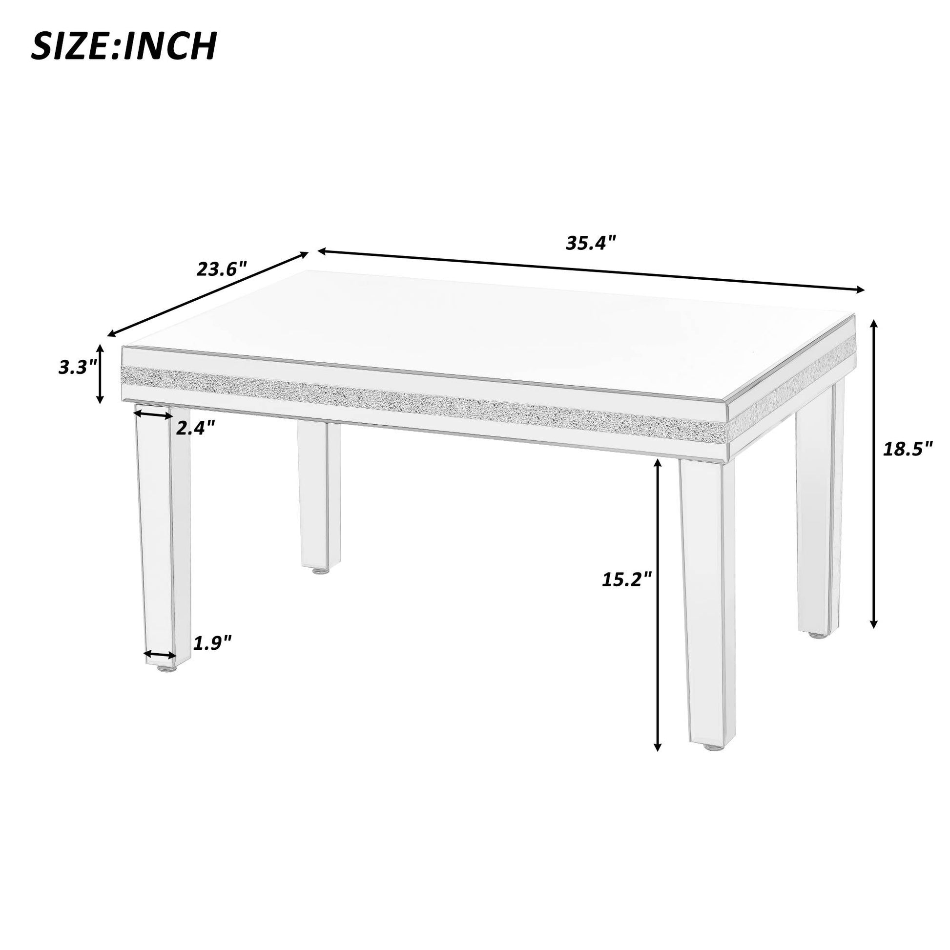 Fashionable Modern Glass Mirrored Coffee Table Set Of 3, Easy Assembly Crystal Design Cocktail Table With 2 End Tables For Apartment Home Office, Silver Silver Glass