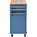 Kitchen Cart With Rubber Wood Desktop Rolling Mobile Kitchen Island With Storage And 5 Draws 53 Inch Length Blue Blue Mdf