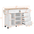 Kitchen Cart With Rubber Wood Desktop Rolling Mobile Kitchen Island With Storage And 5 Draws 53 Inch Length White White Mdf