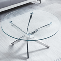 Modern Round Tempered Glass Coffee Table With Stainless Steel Legs Silver Glass