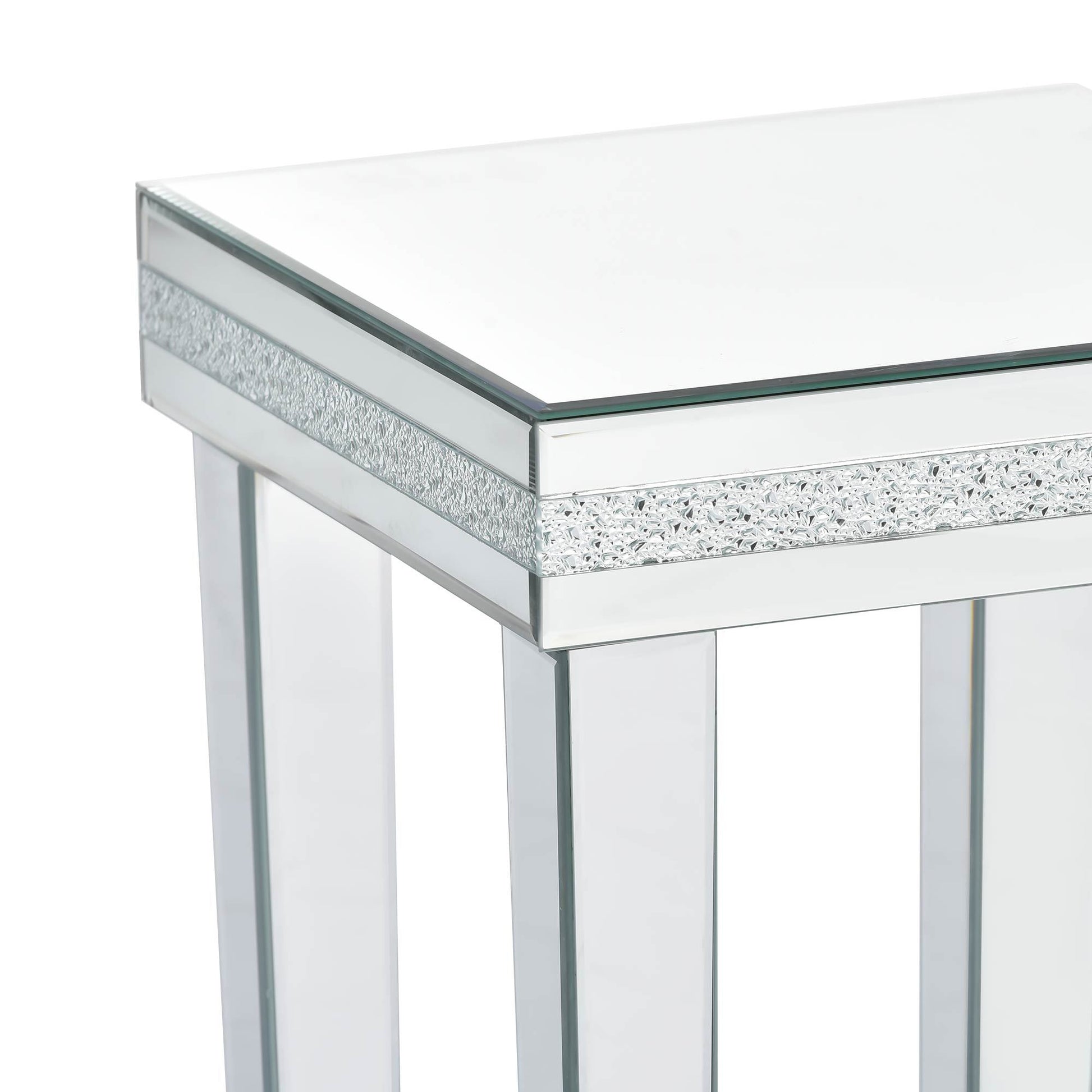 Fashionable Modern Glass Mirrored Coffee Table Set Of 3, Easy Assembly Crystal Design Cocktail Table With 2 End Tables For Apartment Home Office, Silver Silver Glass