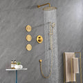 Shower System With Shower Head, Hand Shower, Slide Bar, Bodysprays, Shower Arm, Hose, Valve Trim, And Lever Handles Brushed Gold Brass