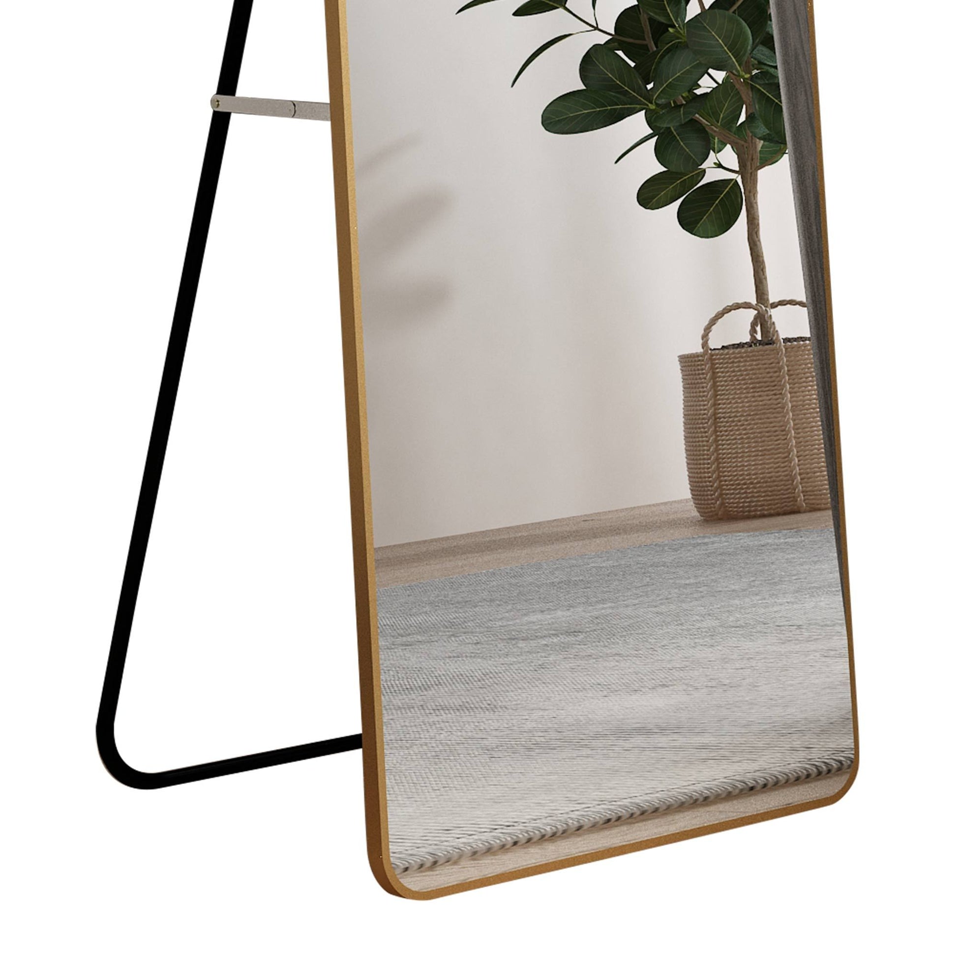 The 1St Generation Of Floor Mounted Full Length Mirrors. Aluminum Alloy Metal Frame Arched Wall Mirror, Bathroom Makeup Mirror, Bedroom Porch, Wall Mounted. Gold 60 "* 16.5"W115158172 Golden Glass