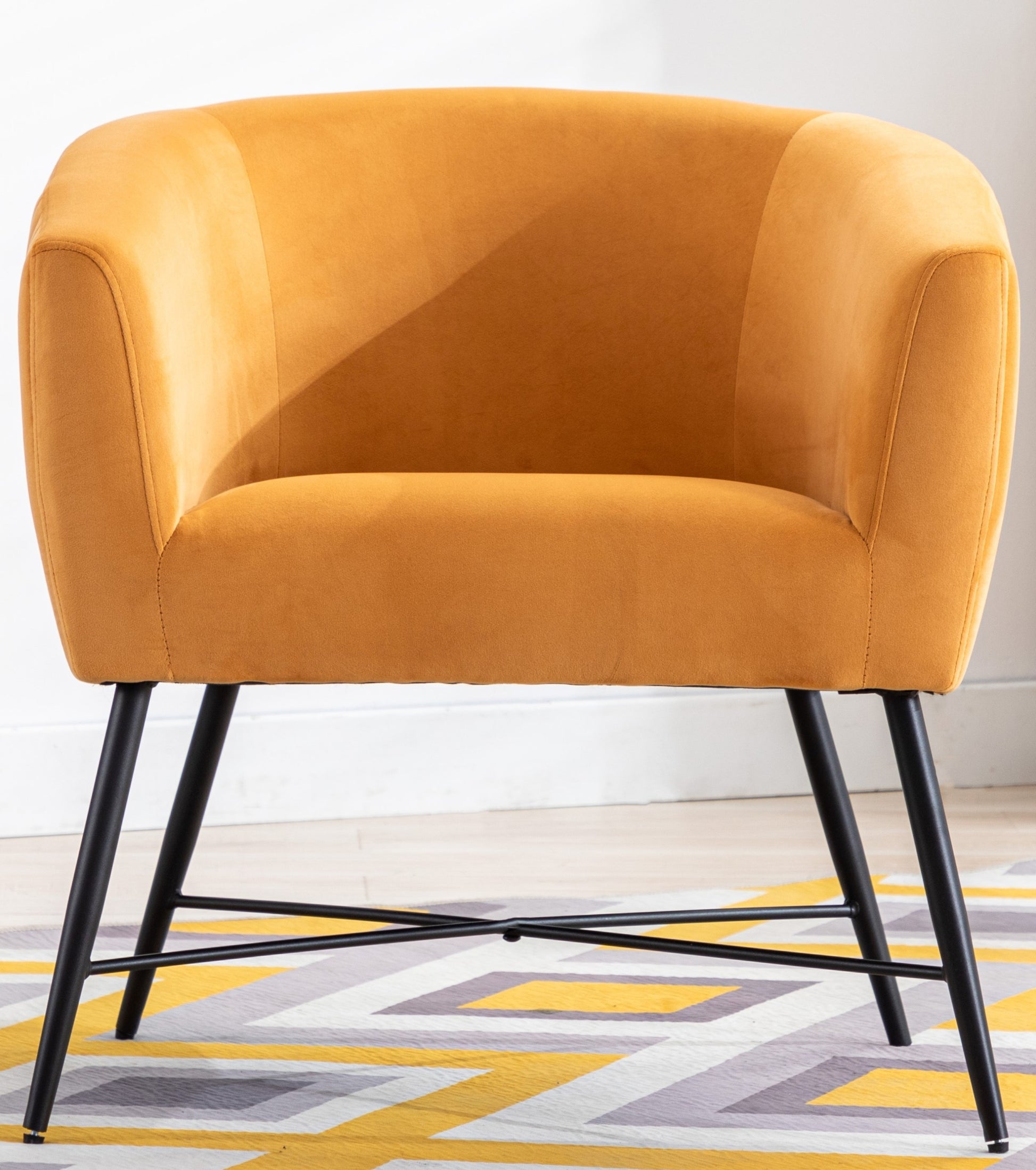 Luxurious Design 1Pc Accent Chair Yellowish Orange Velvet Clean Line Design Fabric Upholstered Black Metal Legs Stylish Living Room Furniture Yellow Primary Living Space Modern Fabric