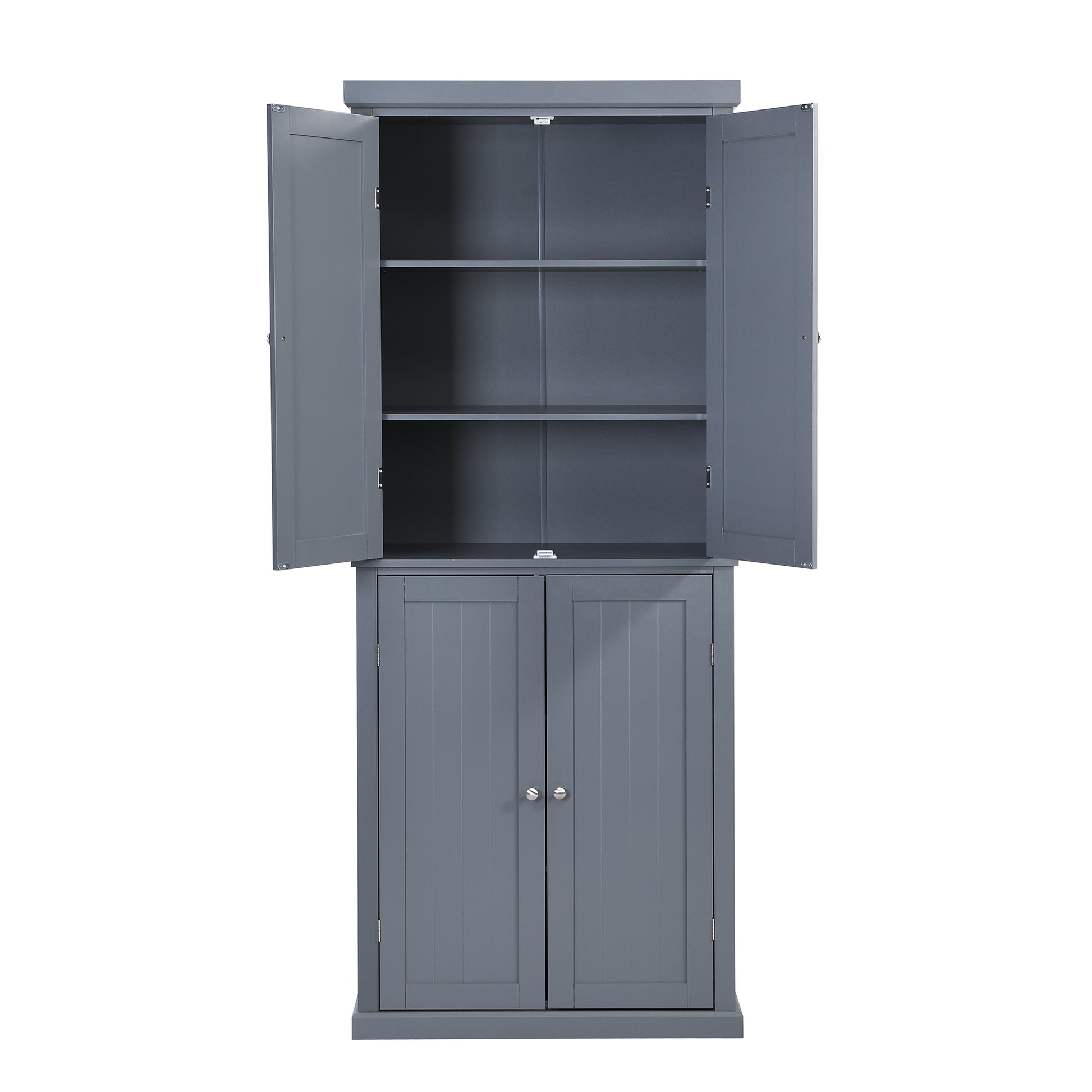 Freestanding Tall Kitchen Pantry, 72.4" Minimalist Kitchen Storage Cabinet Organizer With 4 Doors And Adjustable Shelves,Gray Gray Gray Kitchen Casual Adjustabel Shelves Mdf