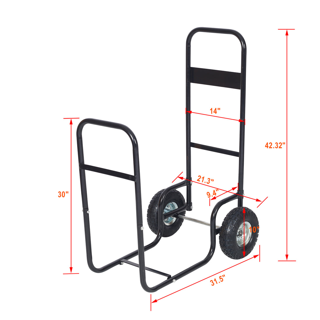 Firewood Cart,Fireplace Log Rolling Cart,Wood Rack With Pneumatic Wheels,Rolls Up And Down Stairs,Heavy Duty In Door Outdoor Rolling Cart Black Steel