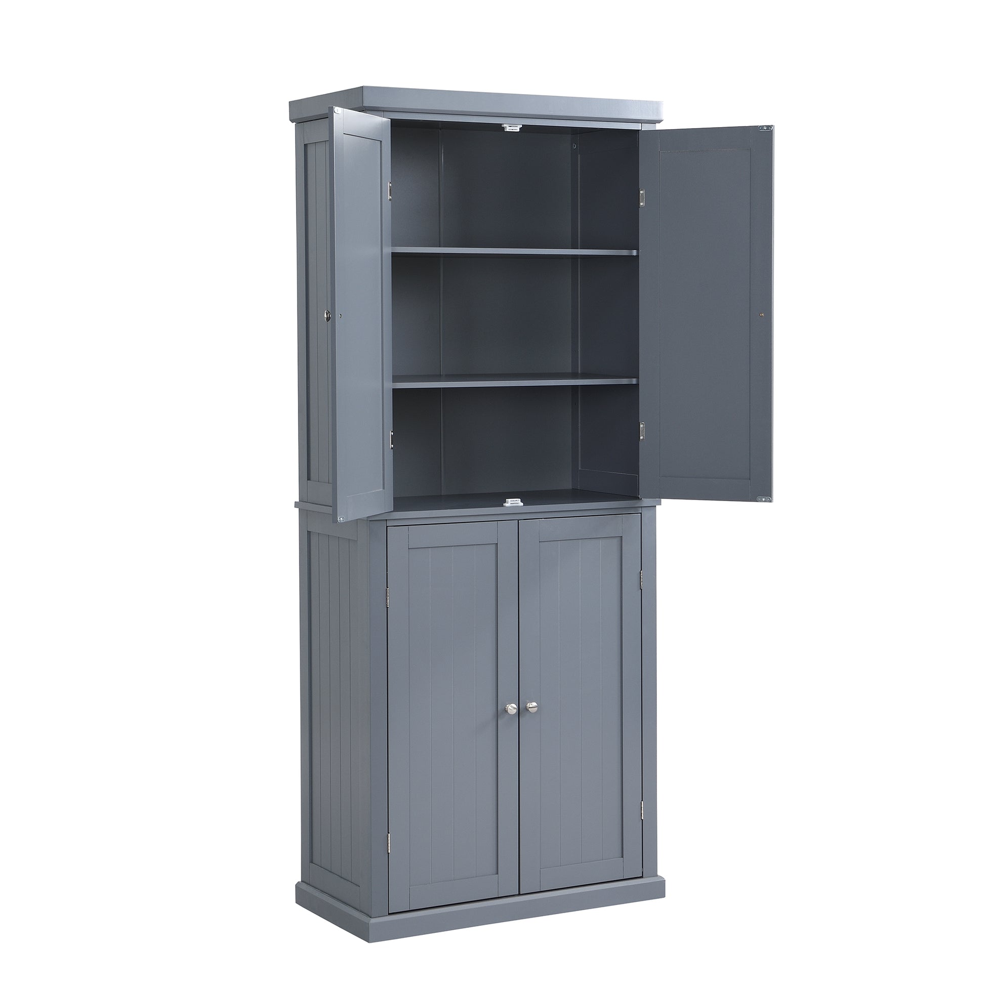 Freestanding Tall Kitchen Pantry, 72.4" Minimalist Kitchen Storage Cabinet Organizer With 4 Doors And Adjustable Shelves,Gray Gray Gray Kitchen Casual Adjustabel Shelves Mdf