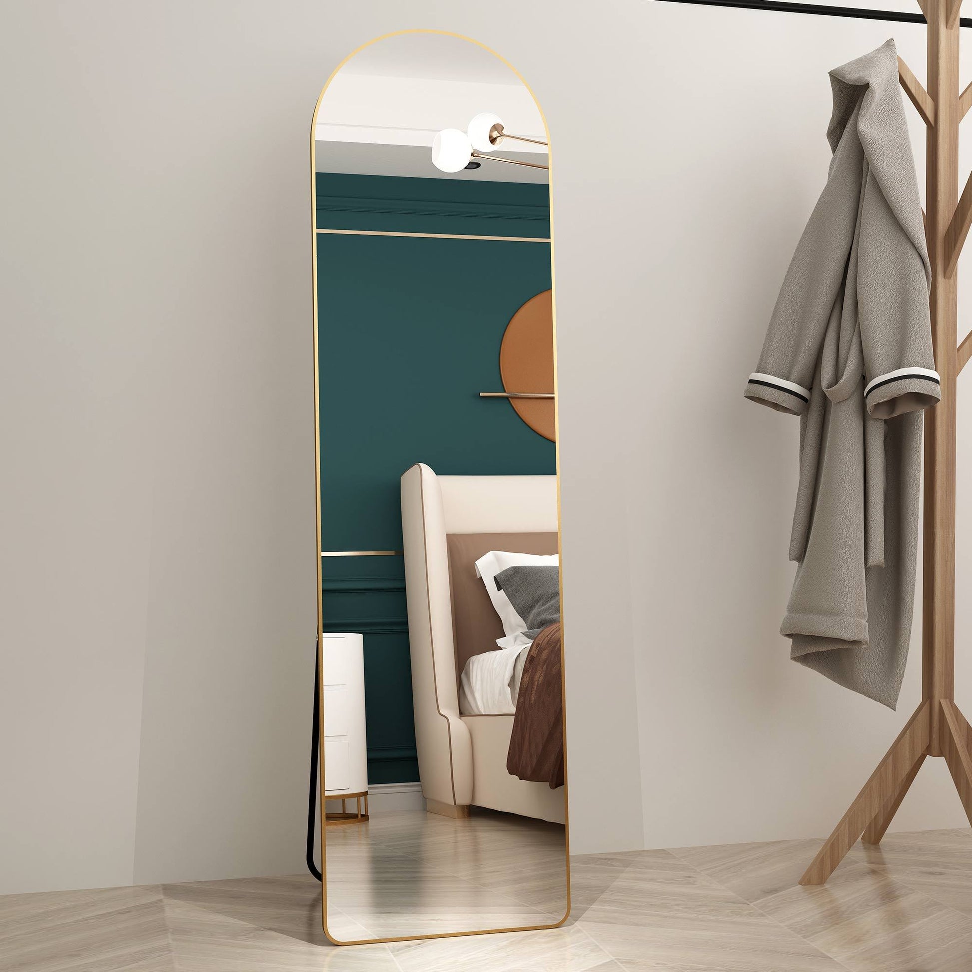 The 1St Generation Of Floor Mounted Full Length Mirrors. Aluminum Alloy Metal Frame Arched Wall Mirror, Bathroom Makeup Mirror, Bedroom Porch, Wall Mounted. Gold 60 "* 16.5"W115158172 Golden Glass