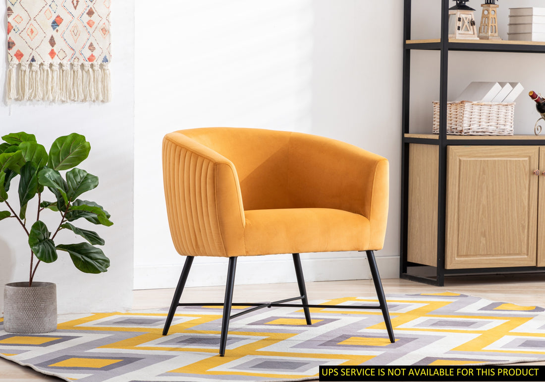 Luxurious Design 1Pc Accent Chair Yellowish Orange Velvet Clean Line Design Fabric Upholstered Black Metal Legs Stylish Living Room Furniture Yellow Primary Living Space Modern Fabric