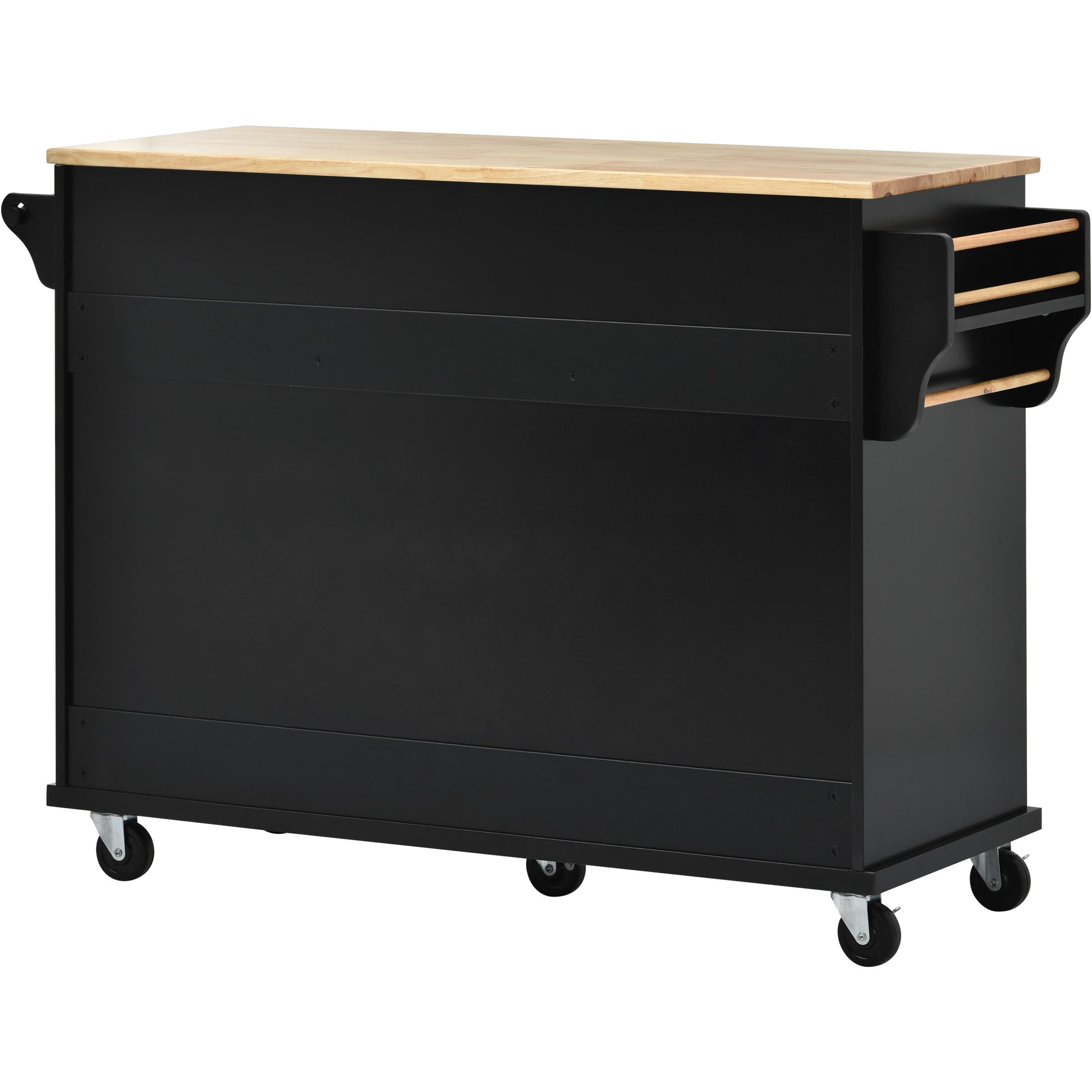 Kitchen Cart With Rubber Wood Desktop Rolling Mobile Kitchen Island With Storage And 5 Draws 53 Inch Length Black Black Mdf