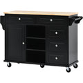 Kitchen Cart With Rubber Wood Desktop Rolling Mobile Kitchen Island With Storage And 5 Draws 53 Inch Length Black Black Mdf