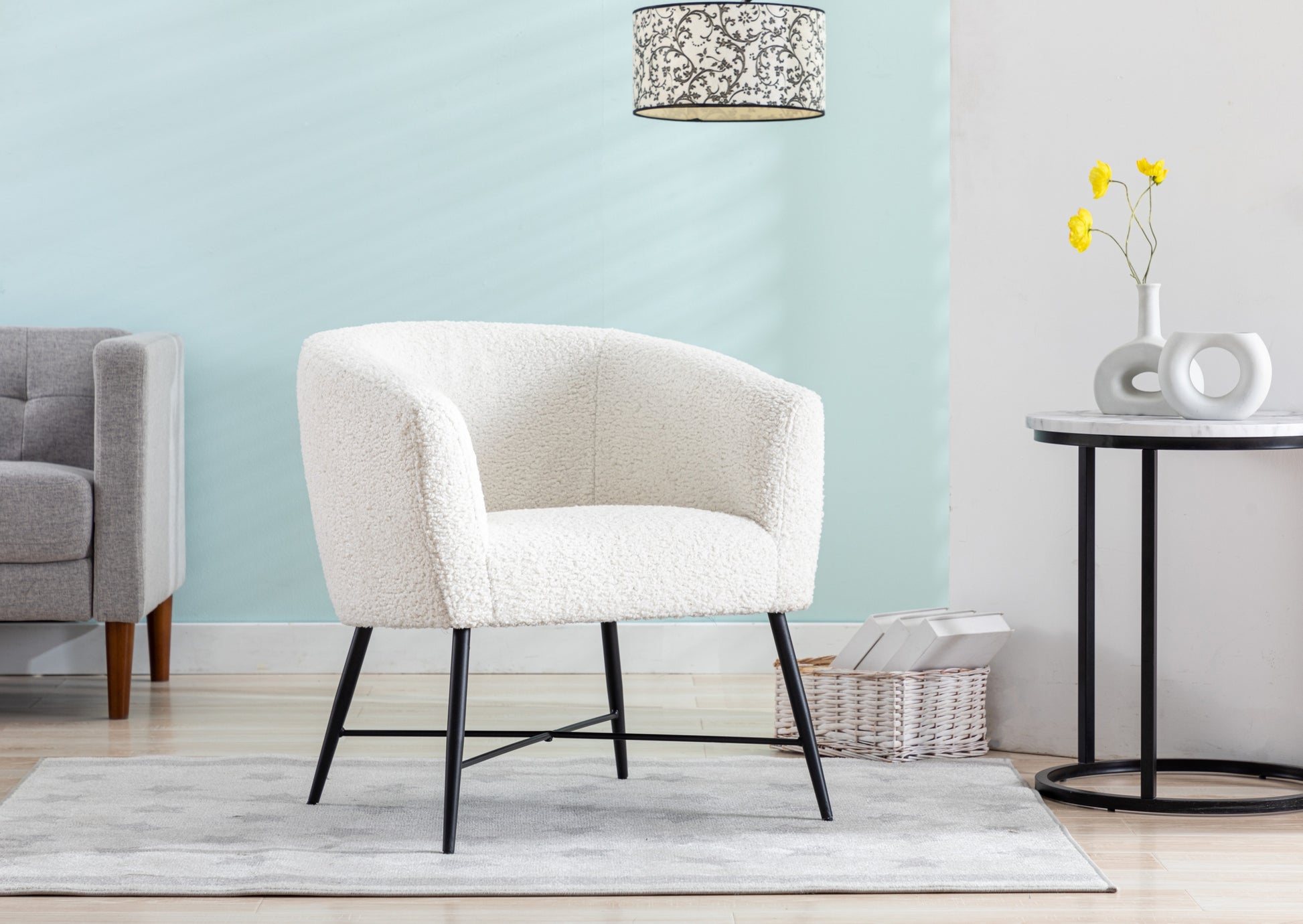 Modern Style 1Pc Accent Chair White Sheep Wool Like Fabric Covered Metal Legs Stylish Living Room Furniture White Primary Living Space Luxury Fabric