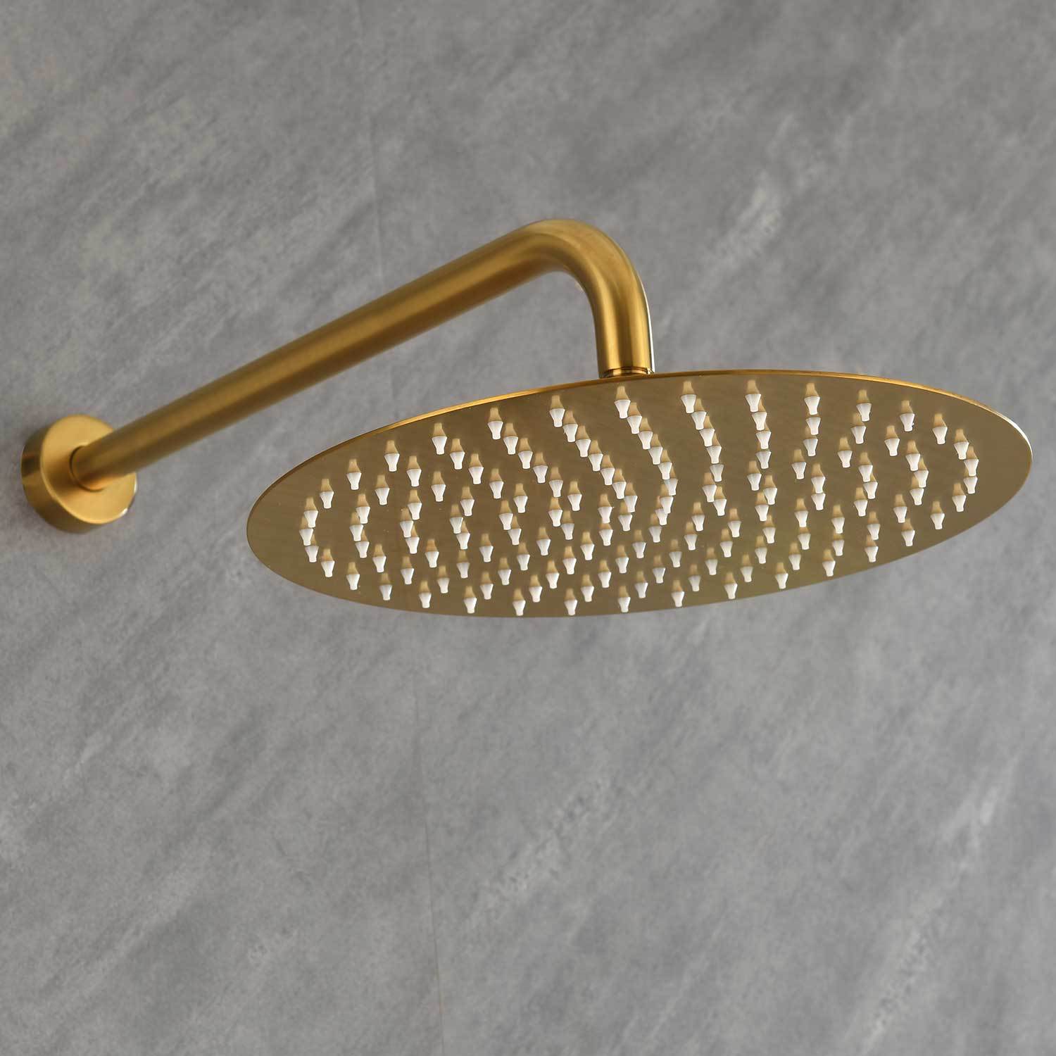 Shower System With Shower Head, Hand Shower, Slide Bar, Bodysprays, Shower Arm, Hose, Valve Trim, And Lever Handles Brushed Gold Brass