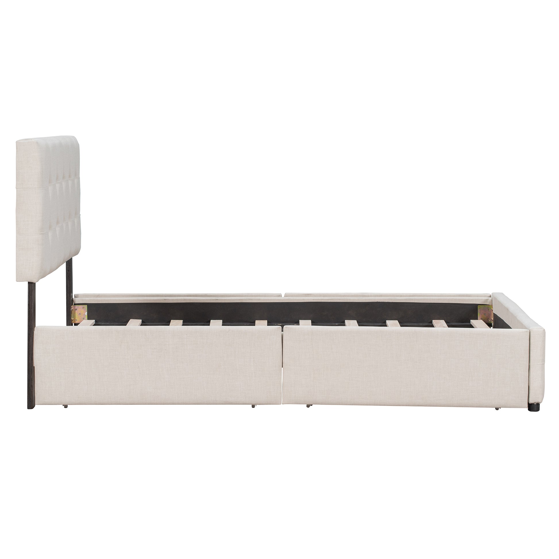 Upholstered Platform Bed With Classic Headboard And 4 Drawers, No Box Spring Needed, Linen Fabric, Queen Size Beige Old Sku :Lp000114Aaa Beige Upholstered