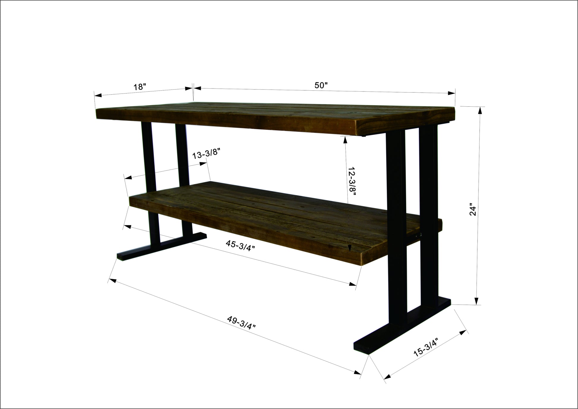 Media Console Table With One Shelf To Your Home Decor, Natural Reclaimed Wood And Black Finish Natural Solid Wood