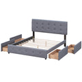 Upholstered Platform Bed With Classic Headboard And 4 Drawers, No Box Spring Needed, Linen Fabric, Queen Size Dark Gray Old Sku :Lp000114Aae Dark Gray Upholstered