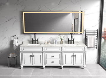 96In. W X36 In. H Frameless Led Single Bathroom Vanity Mirror In Polished Crystal Bathroom Vanity Led Mirror With 3 Color Lights Mirror For Bathroom Wall Gold Aluminium