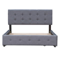 Upholstered Platform Bed With Classic Headboard And 4 Drawers, No Box Spring Needed, Linen Fabric, Queen Size Dark Gray Old Sku :Lp000114Aae Dark Gray Upholstered