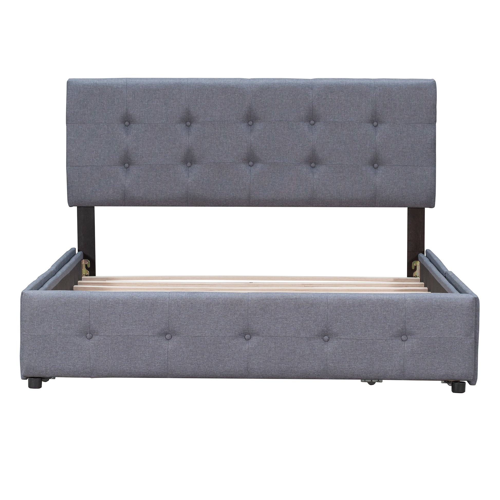 Upholstered Platform Bed With Classic Headboard And 4 Drawers, No Box Spring Needed, Linen Fabric, Queen Size Dark Gray Old Sku :Lp000114Aae Dark Gray Upholstered