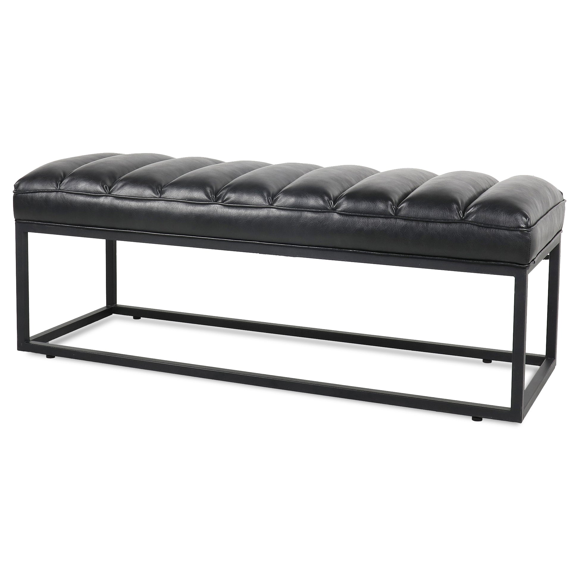 Metal Base Upholstered Bench For Bedroom For Entryway Black Pu