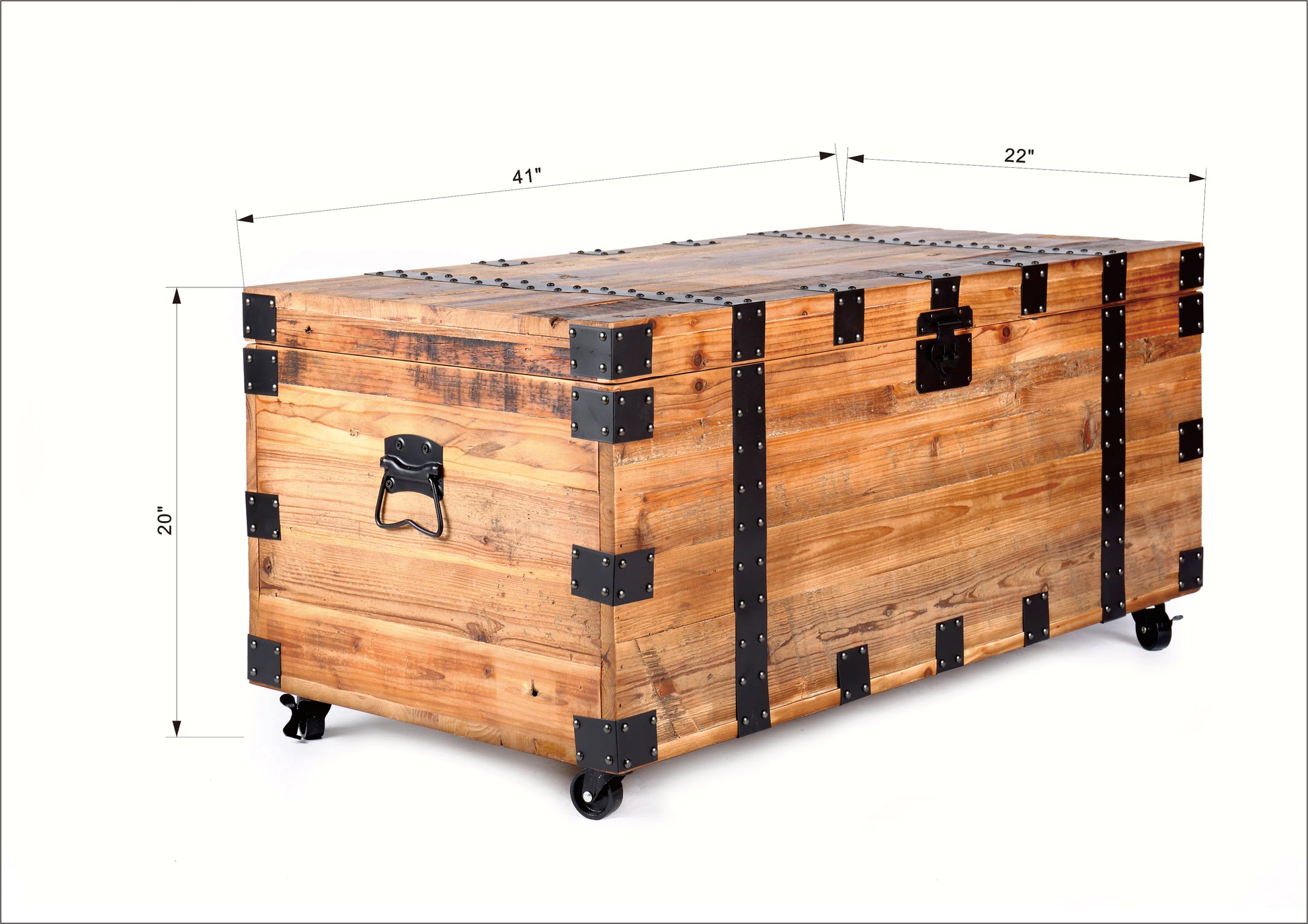 Trunk Table With Four Wheel Large Capacity Storage Coffee Table, Naturalreclaimed Wood Black Metal Natural Solid Wood