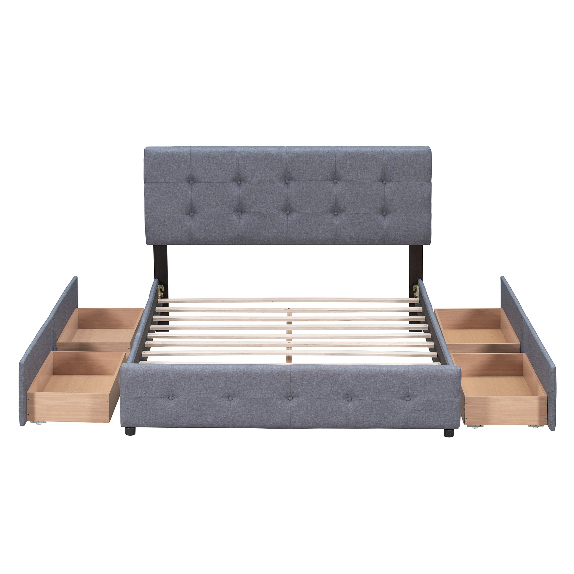 Upholstered Platform Bed With Classic Headboard And 4 Drawers, No Box Spring Needed, Linen Fabric, Queen Size Dark Gray Old Sku :Lp000114Aae Dark Gray Upholstered