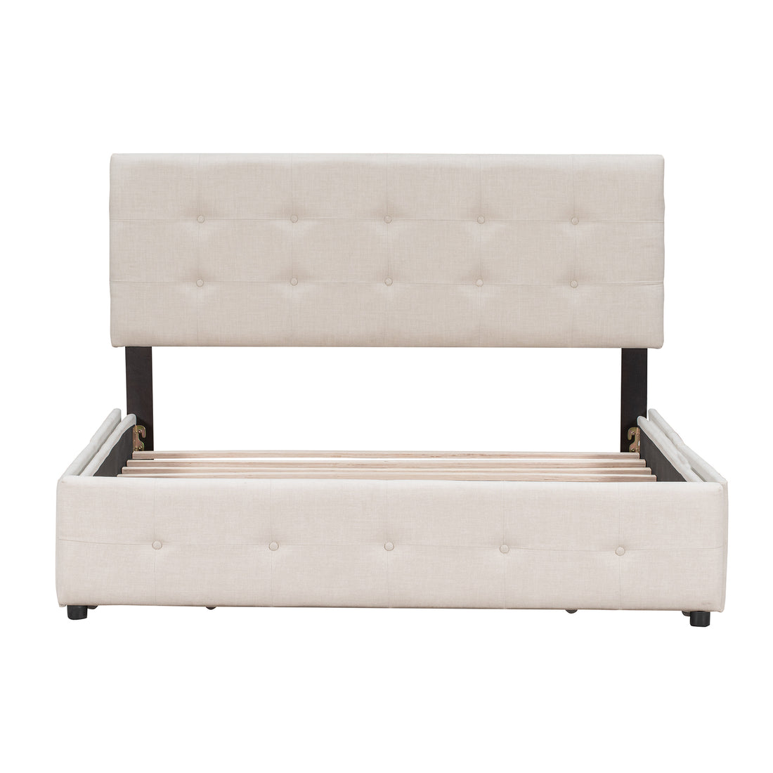 Upholstered Platform Bed With Classic Headboard And 4 Drawers, No Box Spring Needed, Linen Fabric, Queen Size Beige Old Sku :Lp000114Aaa Beige Upholstered