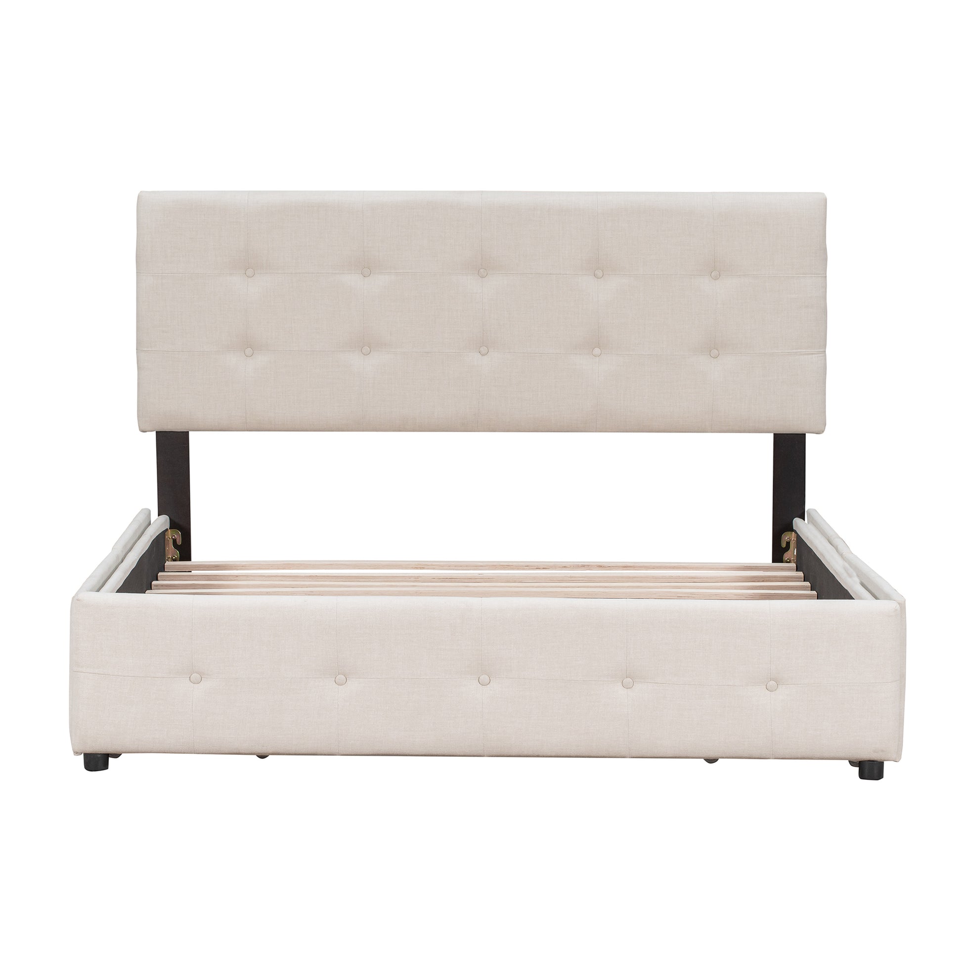 Upholstered Platform Bed With Classic Headboard And 4 Drawers, No Box Spring Needed, Linen Fabric, Queen Size Beige Old Sku :Lp000114Aaa Beige Upholstered