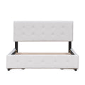 Upholstered Platform Bed With Classic Headboard And 4 Drawers, No Box Spring Needed, Linen Fabric, Queen Size White White Upholstered