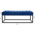 Metal Base Upholstered Bench For Bedroom For Entryway Navy Blue Velvet