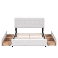 Upholstered Platform Bed With Classic Headboard And 4 Drawers, No Box Spring Needed, Linen Fabric, Queen Size White White Upholstered