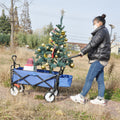 Folding Wagon Collapsible Outdoor Utility Wagon, Heavy Duty Folding Garden Portable Hand Cart, Drink Holder, Adjustable Handles Blue Steel