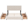 Upholstered Platform Bed With Classic Headboard And 4 Drawers, No Box Spring Needed, Linen Fabric, Queen Size Beige Old Sku :Lp000114Aaa Beige Upholstered