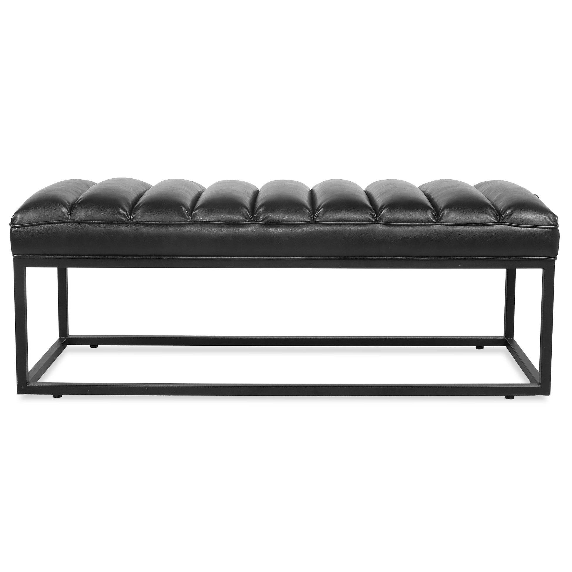 Metal Base Upholstered Bench For Bedroom For Entryway Black Pu