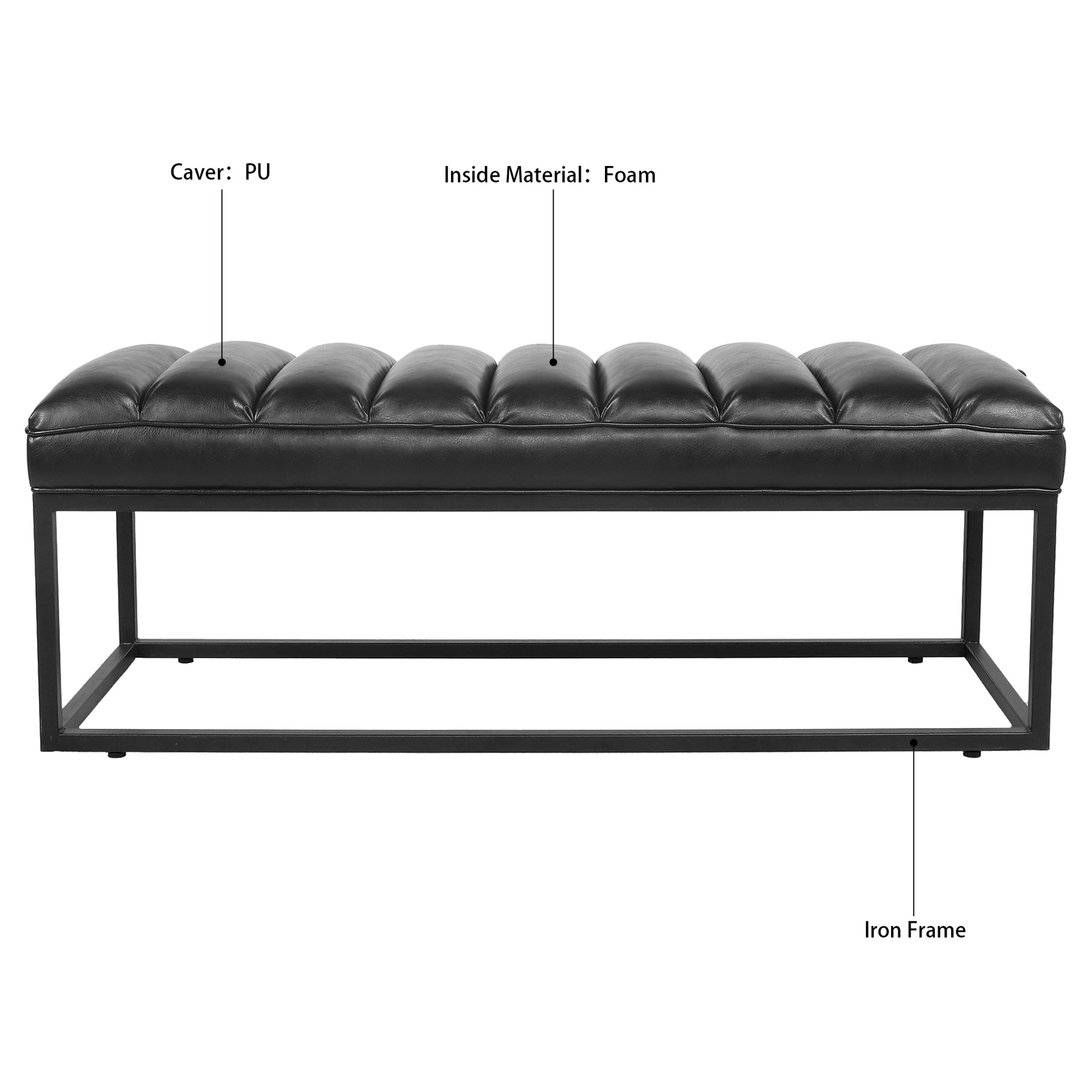 Metal Base Upholstered Bench For Bedroom For Entryway Black Pu