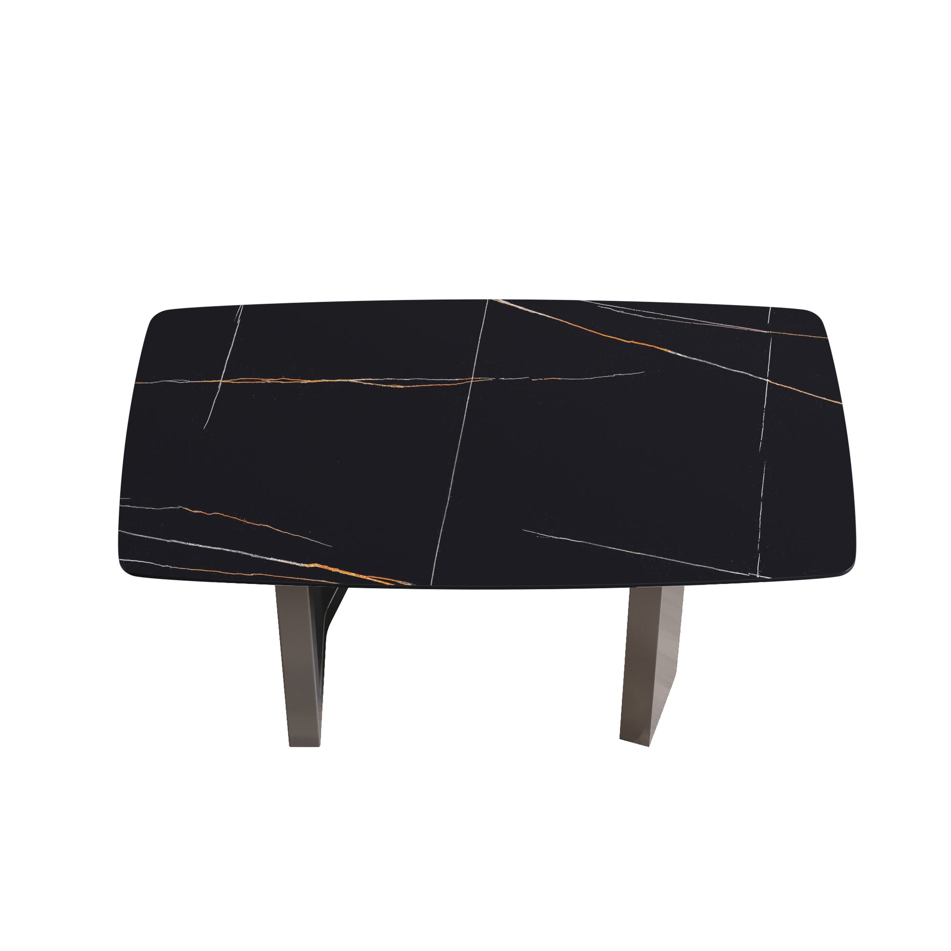 63"Modern Artificial Stone Black Curved Black Metal Leg Dining Table 6 People Black Metal Sintered Stone