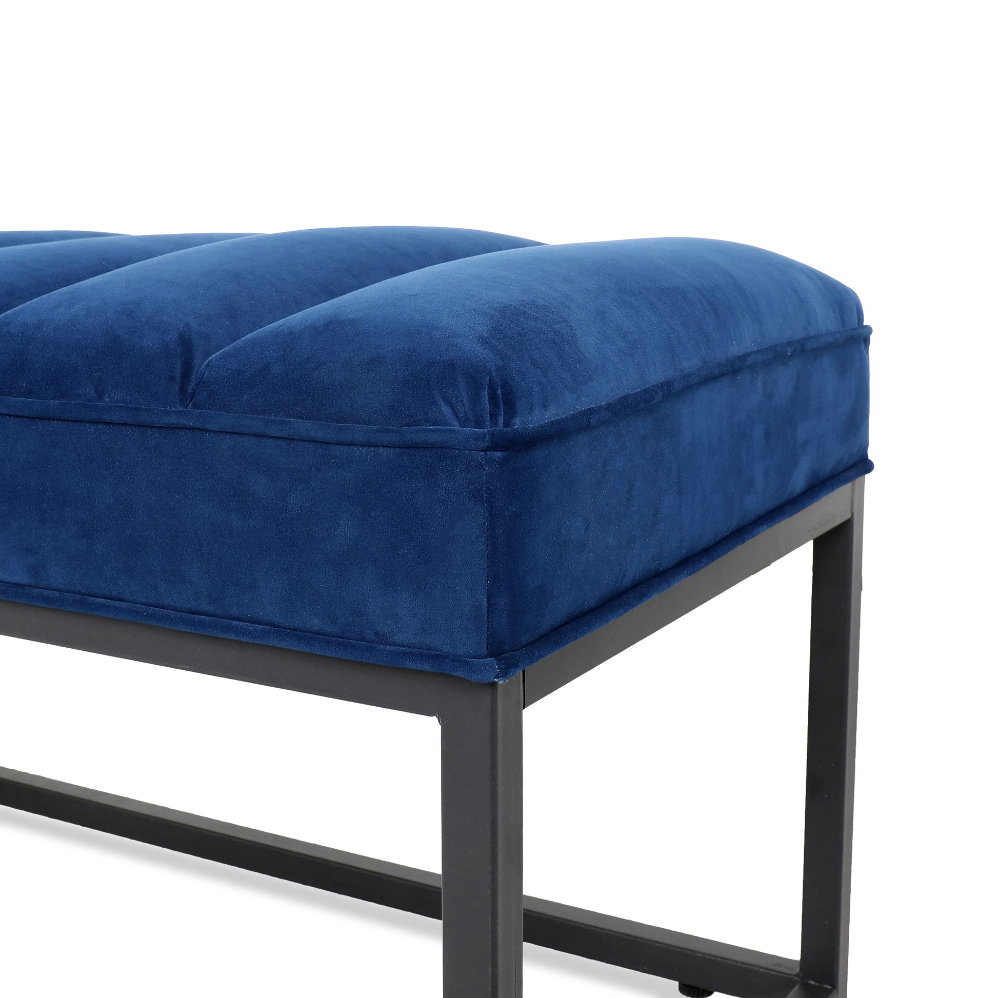 Metal Base Upholstered Bench For Bedroom For Entryway Navy Blue Velvet