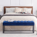 Metal Base Upholstered Bench For Bedroom For Entryway Navy Blue Velvet