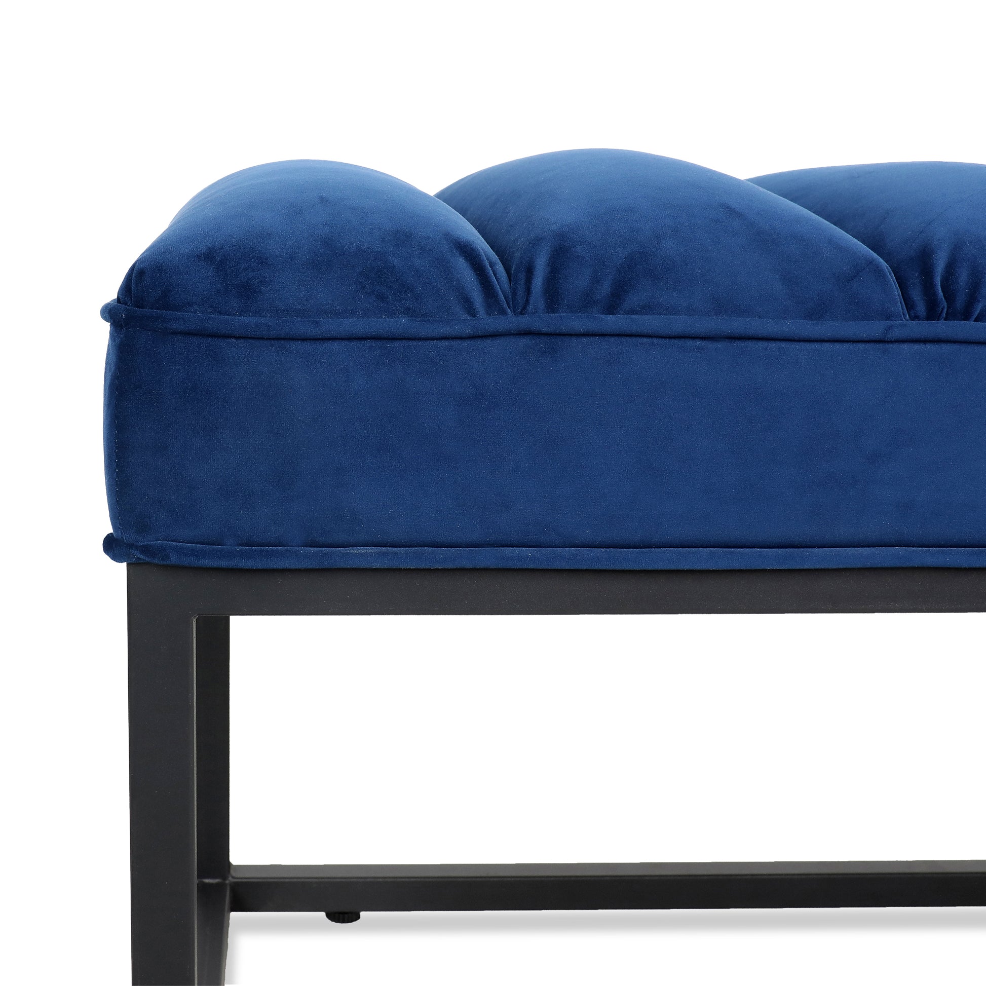 Metal Base Upholstered Bench For Bedroom For Entryway Navy Blue Velvet