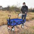 Folding Wagon Collapsible Outdoor Utility Wagon, Heavy Duty Folding Garden Portable Hand Cart, Drink Holder, Adjustable Handles Blue Steel