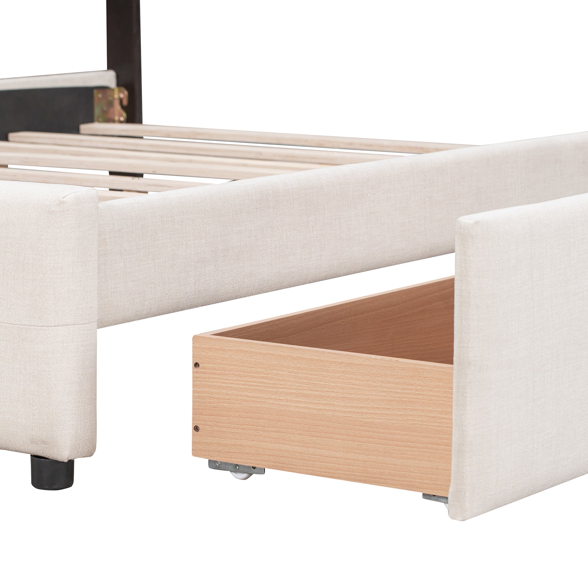 Upholstered Platform Bed With Classic Headboard And 4 Drawers, No Box Spring Needed, Linen Fabric, Queen Size Beige Old Sku :Lp000114Aaa Beige Upholstered