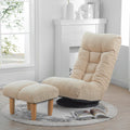 Single Sofa Reclining Chair Japanese Chair Lazy Sofa Tatami Balcony Reclining Chair Leisure Sofa Adjustable Chair White Metal & Wood Cotton