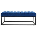 Metal Base Upholstered Bench For Bedroom For Entryway Navy Blue Velvet