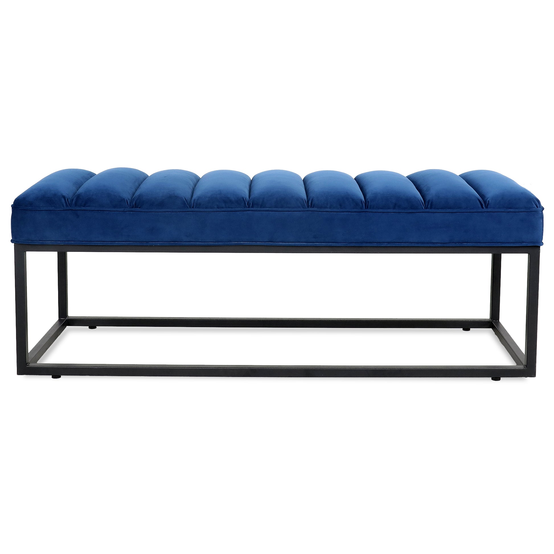 Metal Base Upholstered Bench For Bedroom For Entryway Navy Blue Velvet