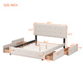 Upholstered Platform Bed With Classic Headboard And 4 Drawers, No Box Spring Needed, Linen Fabric, Queen Size Beige Old Sku :Lp000114Aaa Beige Upholstered