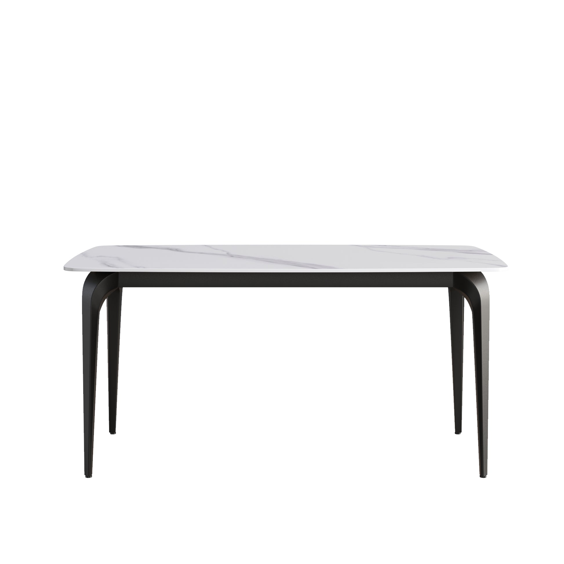 63"Modern Artificial Stone White Curved Black Metal Leg Dining Table 6 People White Metal Sintered Stone