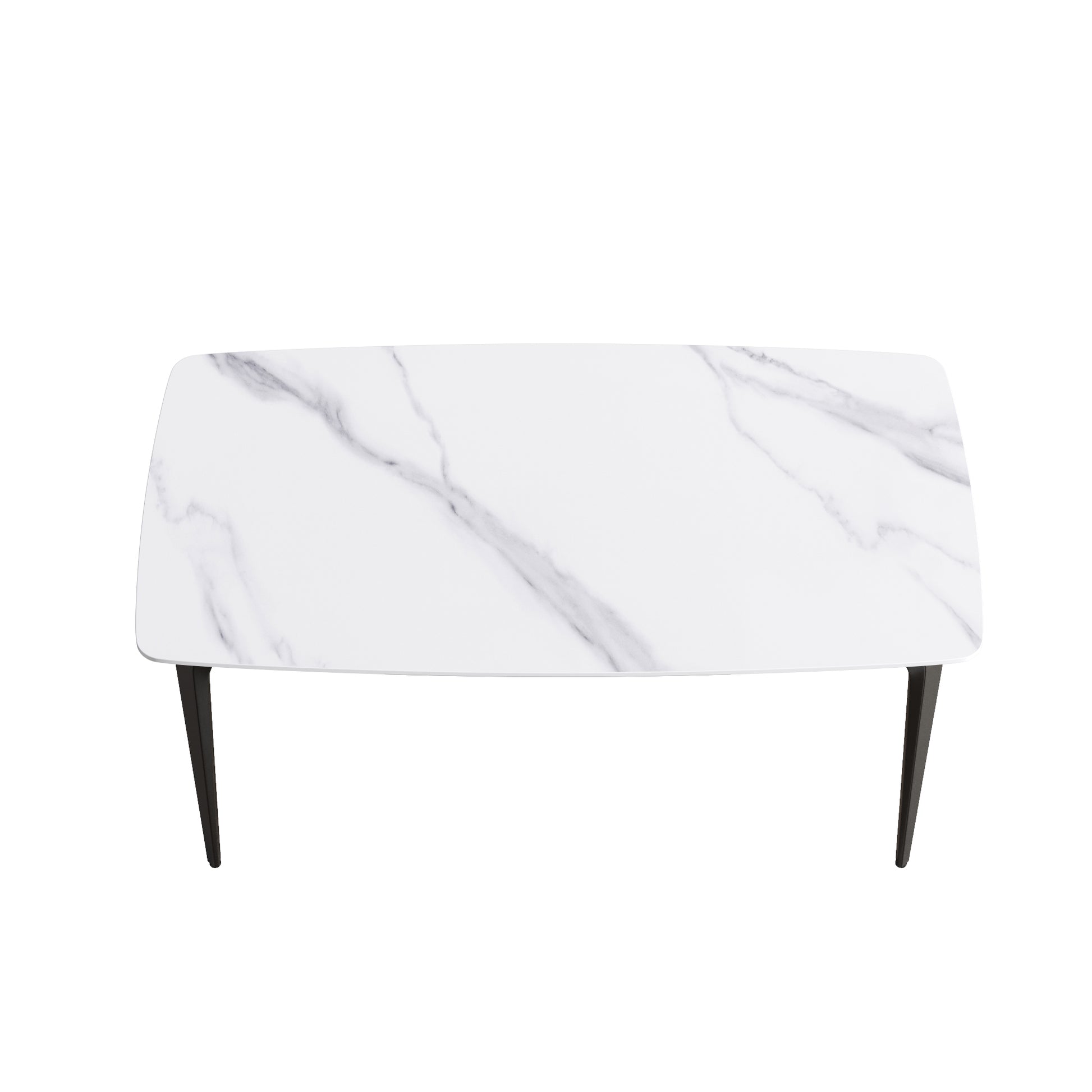 63"Modern Artificial Stone White Curved Black Metal Leg Dining Table 6 People White Metal Sintered Stone