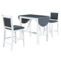 3 Piece Wood Counter Height Drop Leaf Dining Table Set With 2 Upholstered Dining Chairs For Small Place, White Gray White Wood Dining Room Folding Rubberwood Oval Dining Table With Chair Upholstered Chair Wood White Solid Back Seats 2 60 Inches Drop Leaf